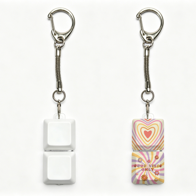Sublimation Blank Stress Relief Push Button Keychain LED Light Up Keycaps Keyring 3 Designs Regular & Glowing Version for Personalized Gift DIY Craft