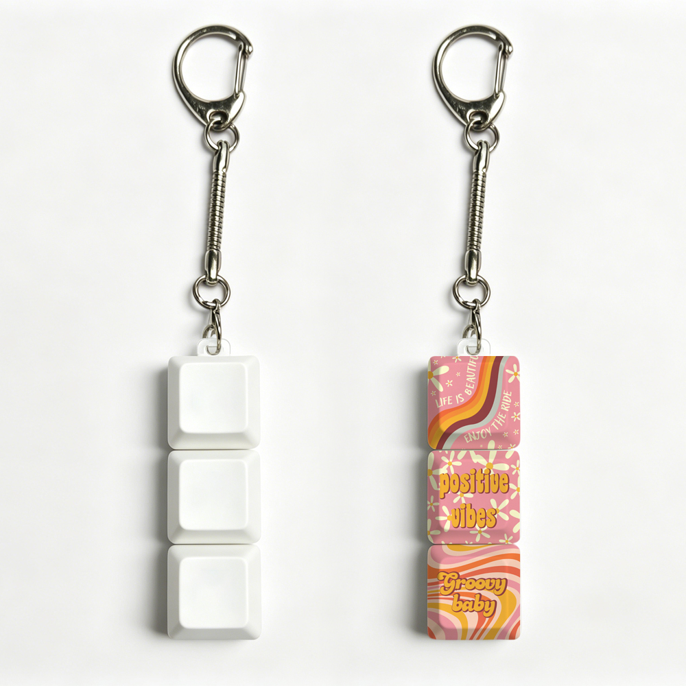 Sublimation Blank Stress Relief Push Button Keychain LED Light Up Keycaps Keyring 3 Designs Regular & Glowing Version for Personalized Gift DIY Craft