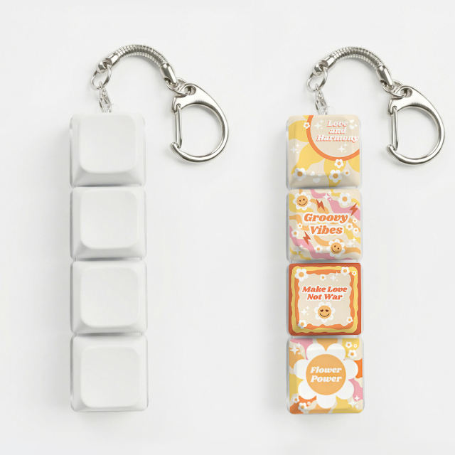Sublimation Blank Stress Relief Push Button Keychain LED Light Up Keycaps Keyring 3 Designs Regular & Glowing Version for Personalized Gift DIY Craft