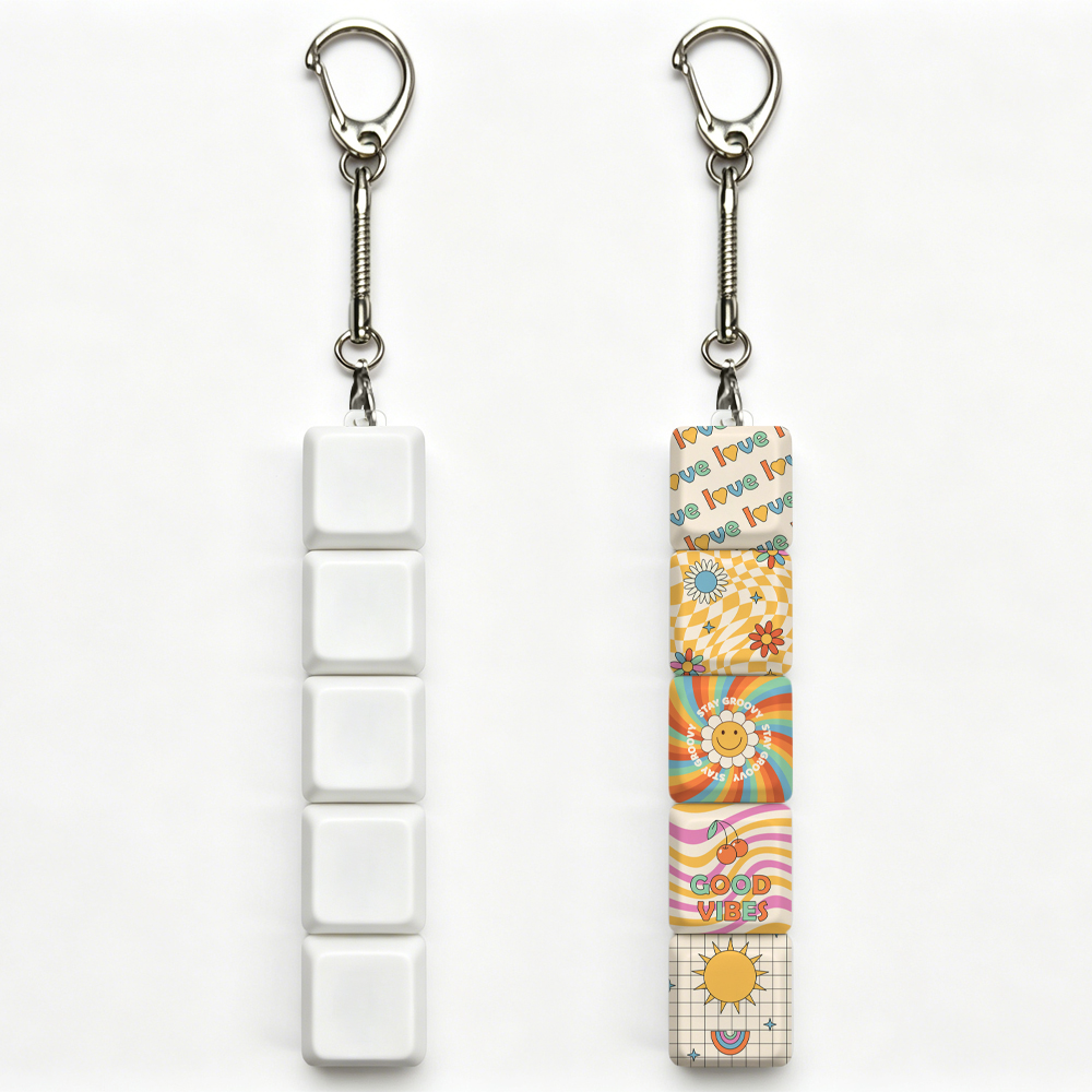 Sublimation Blank Stress Relief Push Button Keychain LED Light Up Keycaps Keyring 3 Designs Regular & Glowing Version for Personalized Gift DIY Craft