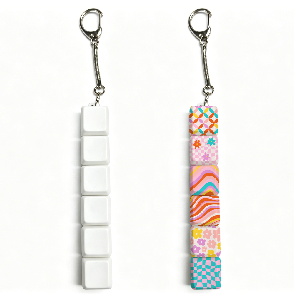 Sublimation Blank Stress Relief Push Button Keychain LED Light Up Keycaps Keyring 3 Designs Regular & Glowing Version for Personalized Gift DIY Craft