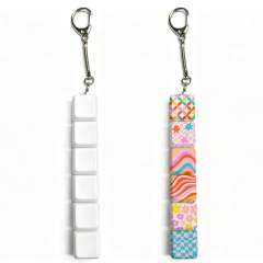Sublimation Blank Stress Relief Push Button Keychain LED Light Up Keycaps Keyring 3 Designs Regular & Glowing Version for Personalized Gift DIY Craft