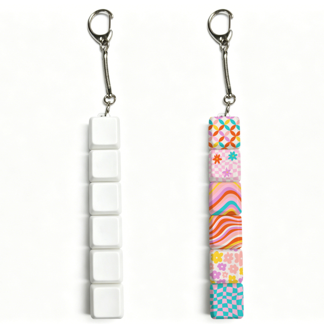 Sublimation Blank Stress Relief Push Button Keychain LED Light Up Keycaps Keyring 3 Designs Regular & Glowing Version for Personalized Gift DIY Craft