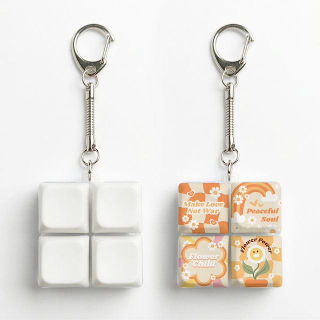 Sublimation Blank Stress Relief Push Button Keychain LED Light Up Keycaps Keyring 3 Designs Regular & Glowing Version for Personalized Gift DIY Craft