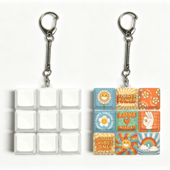 Sublimation Blank Stress Relief Push Button Keychain LED Light Up Keycaps Keyring 3 Designs Regular & Glowing Version for Personalized Gift DIY Craft