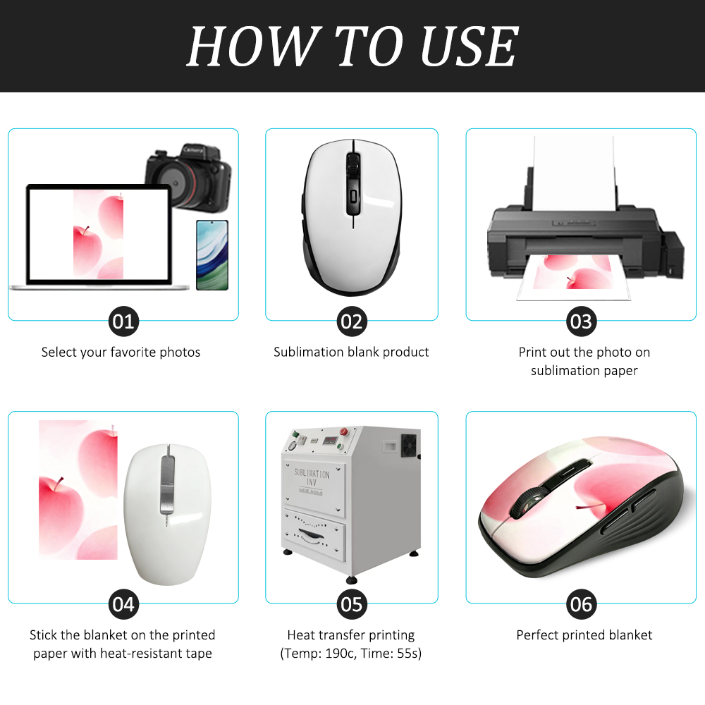 New Style Sublimation Blank Wireless Mouse & Mold Custom 2.4G Wireless Connection Mouse for DIY Heat Transfer Printing - Black Color  | Ideal for Home & Office Usgae