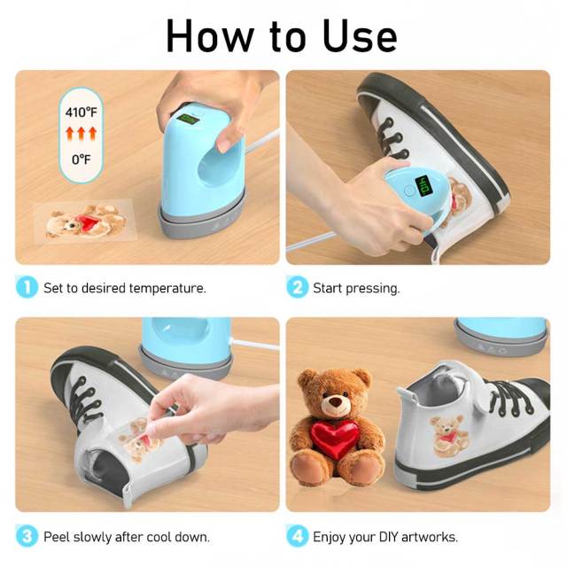 CHP2305 Model New Mini Handheld Heat Press Machine Portable T-Shirt Iron-On Transfer Sublimation Machine for DIY Crafts -  Blue Color