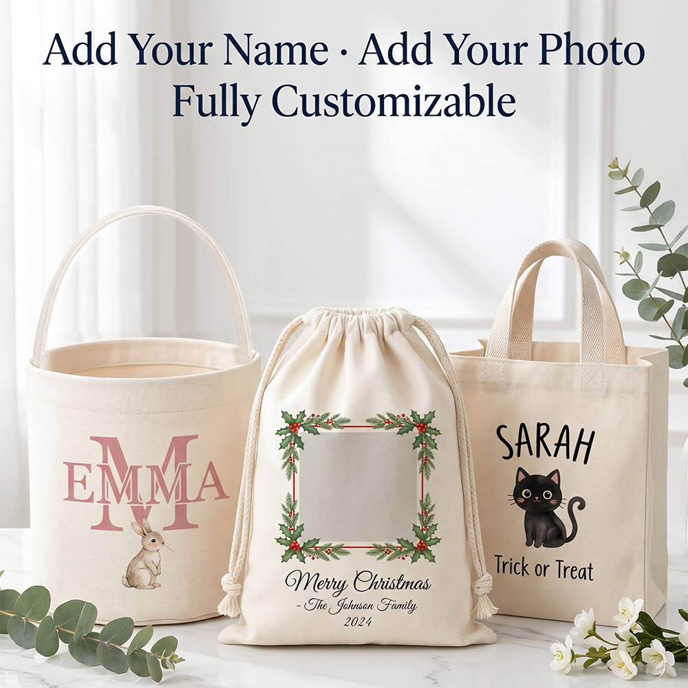 Custom Printed with Your Own Designs | Sublimation Printed Easter Basket /Tote Bag & Gift Bag / Drawstring Bag | 3 Styles Available 20x25cm / 30x40cm / 40x40cm | Personalized Heat Transfer Bags Series