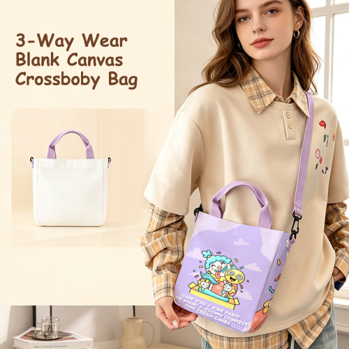 Sublimation Blank Canvas Crossbody Bag - 23x22x6cm DIY Heat Transfer Shoulder Bag for Custom DIY Crafts | 4 Colors - Pink/Purple/Blue/Black for Personalized Gifts & Promotional Giveaways