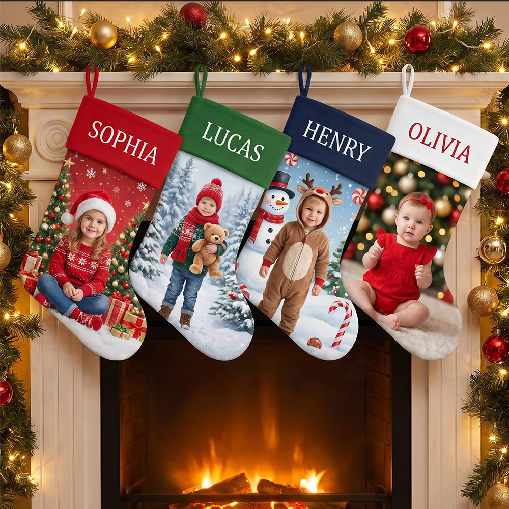 Custom Printed with Your Own Designs | Custom Sublimation Christmas Stockings 20x40x28cm Personalized Xmas Socks Perfect for Christmas Home Decorations &Gifts