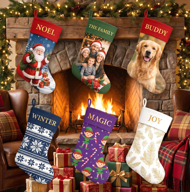Custom Printed with Your Own Designs | Custom Sublimation Christmas Stockings 20x40x28cm Personalized Xmas Socks Perfect for Christmas Home Decorations &Gifts