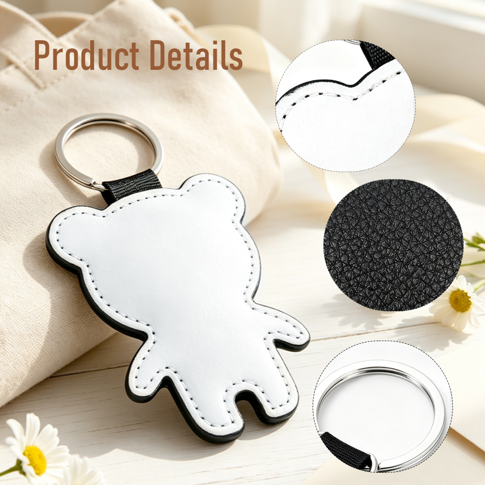 Sublimation Blank PU &Polyester Keychains & Bear Shape Pendants Custom DIY Bear Key Rings | For Single-sided Printing & Double-sided Printing Options