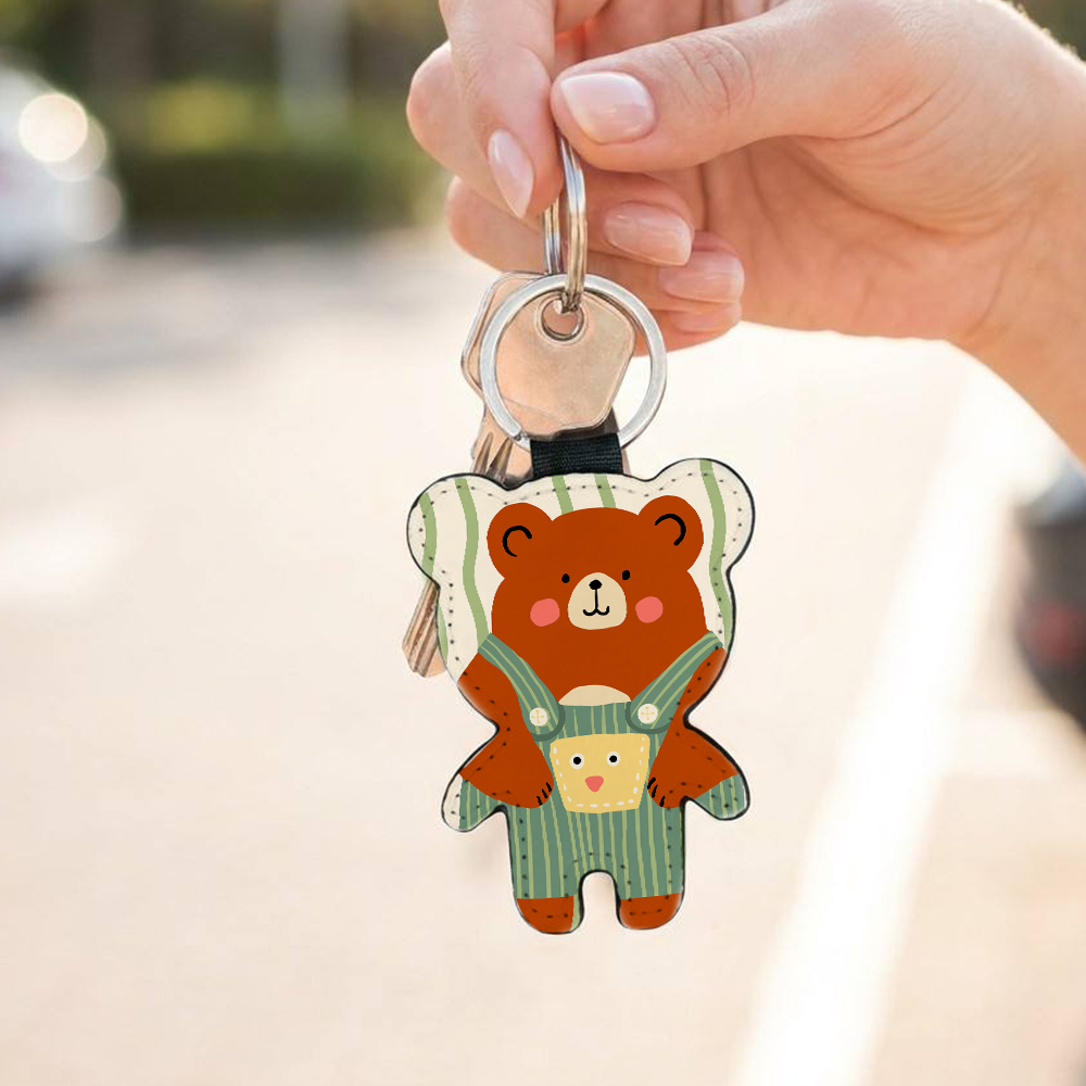 Sublimation Blank PU &Polyester Keychains & Bear Shape Pendants Custom DIY Bear Key Rings | For Single-sided Printing & Double-sided Printing Options