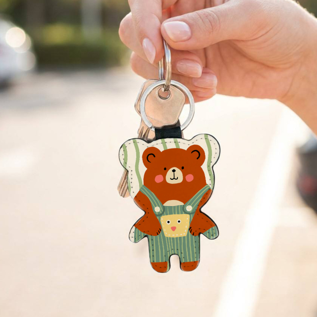 Sublimation Blank PU &Polyester Keychains & Bear Shape Pendants Custom DIY Bear Key Rings | For Single-sided Printing & Double-sided Printing Options