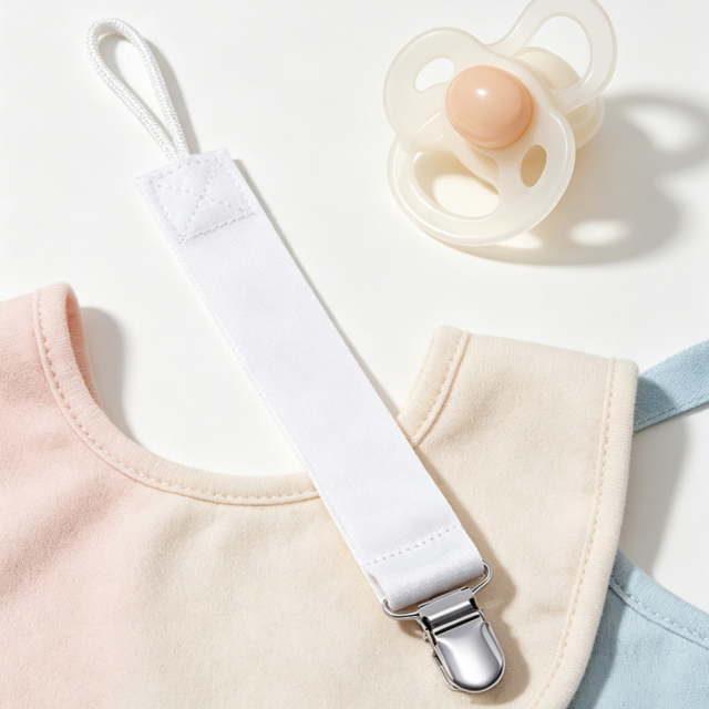 Sublimation Blank Polyester Pacifier Clip With Tether for Double-Sided Printijng | Custom DIY Heat Transfer Baby Bib Holder & Pacifier Lanyard Clip | 20*2.5 cm
