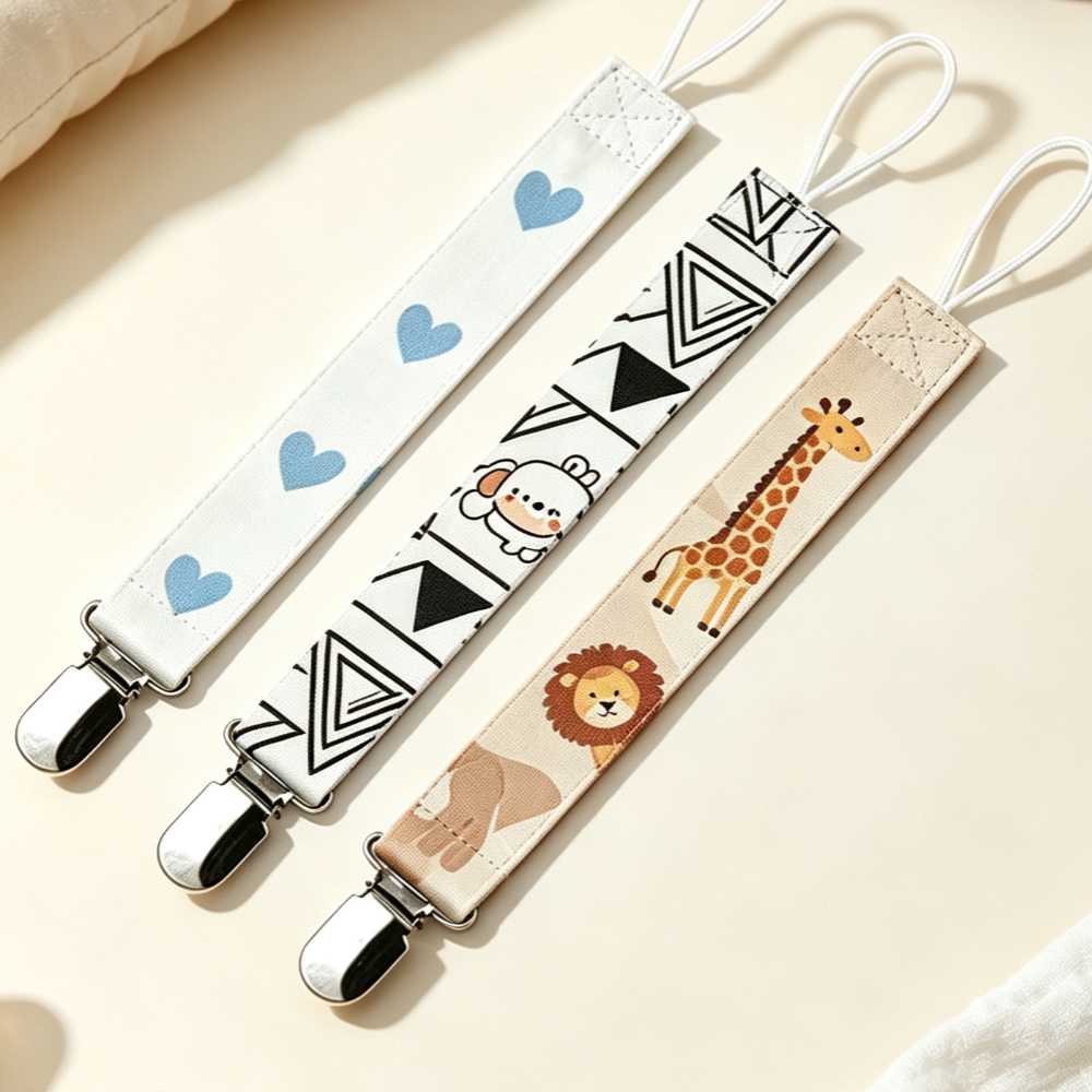 Sublimation Blank Polyester Pacifier Clip With Tether for Double-Sided Printijng | Custom DIY Heat Transfer Baby Bib Holder & Pacifier Lanyard Clip | 20*2.5 cm