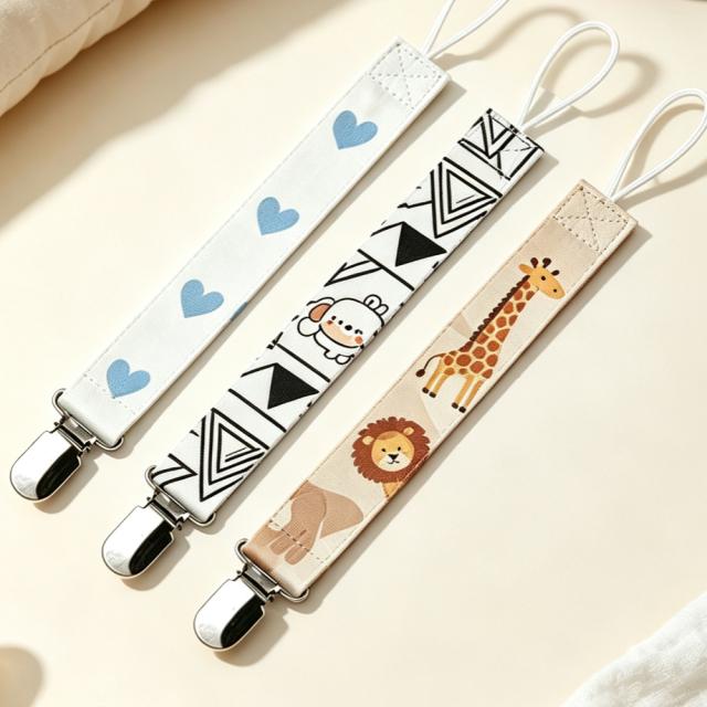 Sublimation Blank Polyester Pacifier Clip With Tether for Double-Sided Printijng | Custom DIY Heat Transfer Baby Bib Holder & Pacifier Lanyard Clip | 20*2.5 cm