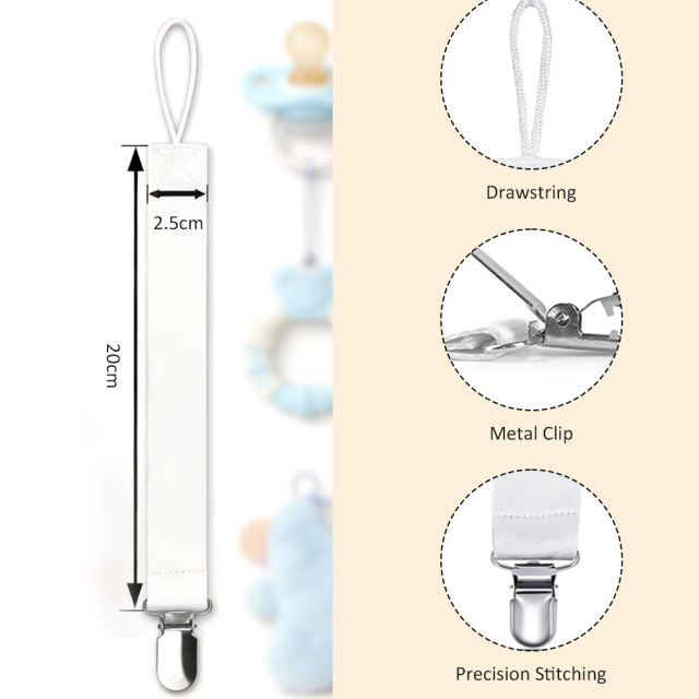Sublimation Blank Polyester Pacifier Clip With Tether for Double-Sided Printijng | Custom DIY Heat Transfer Baby Bib Holder & Pacifier Lanyard Clip | 20*2.5 cm
