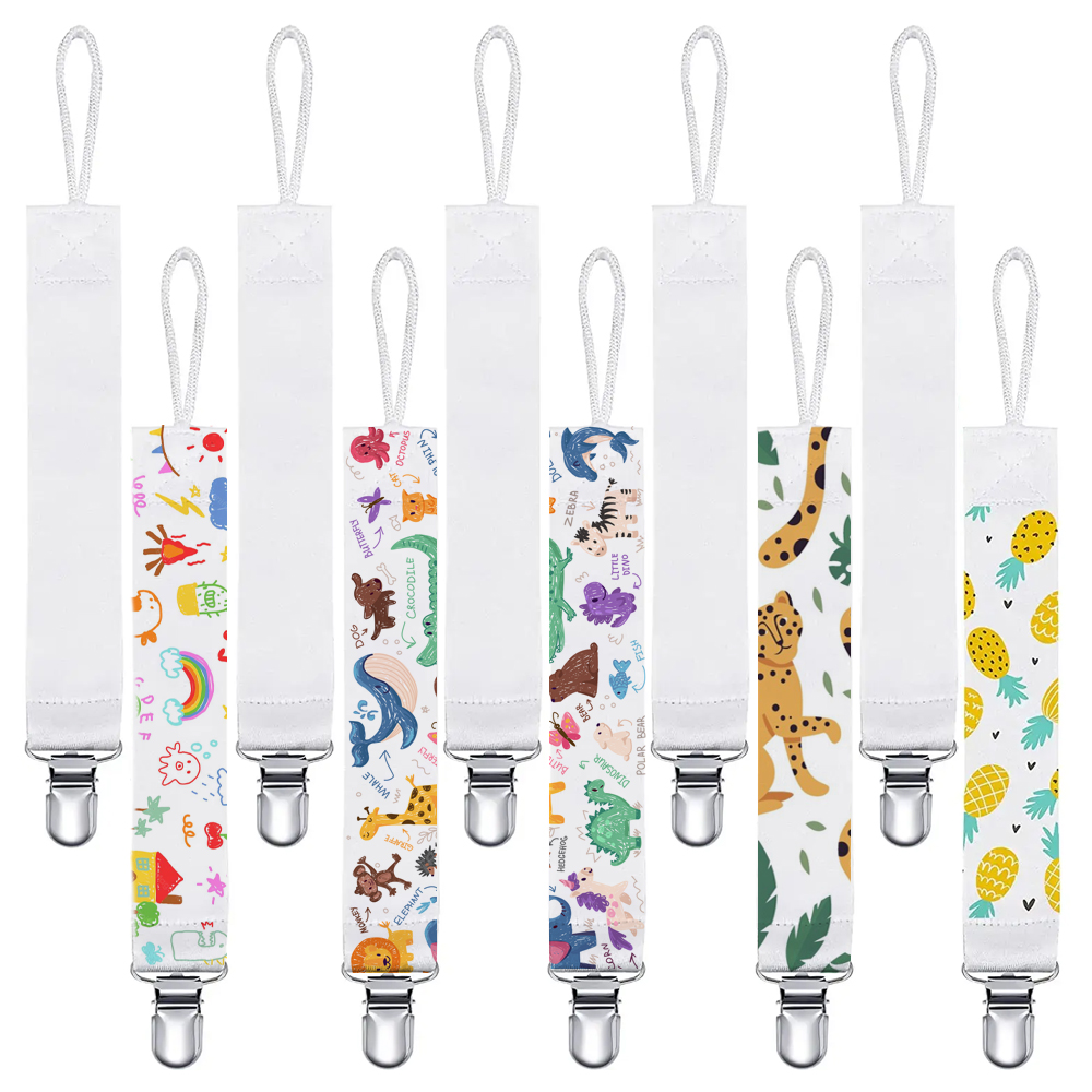 Sublimation Blank Polyester Pacifier Clip With Tether for Double-Sided Printijng | Custom DIY Heat Transfer Baby Bib Holder & Pacifier Lanyard Clip | 20*2.5 cm