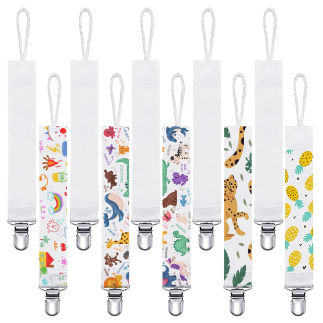 Sublimation Blank Polyester Pacifier Clip With Tether for Double-Sided Printijng | Custom DIY Heat Transfer Baby Bib Holder & Pacifier Lanyard Clip | 20*2.5 cm