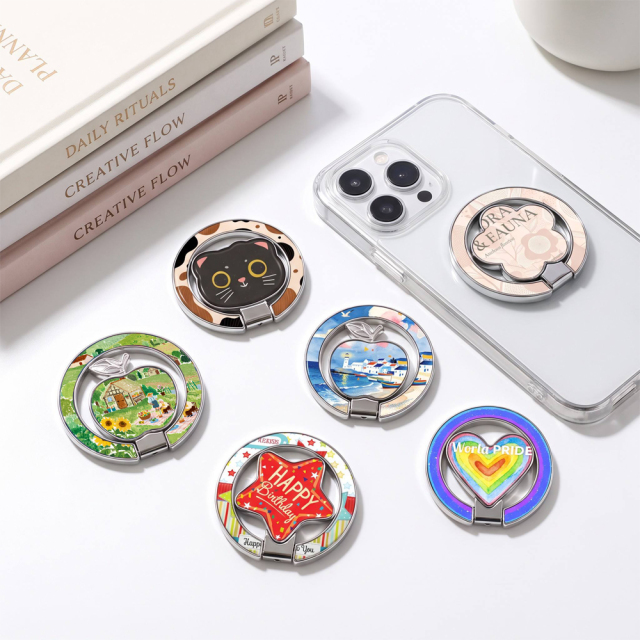 Sublimation Blank Magnetic Ring Holder Made of  PET Plus Metal - 5 Variations | Custom DIY Magnetic Desktop Stand & Lazy Holder DIY Phone Stand | With & Without Magnet Options | 5 Shapes