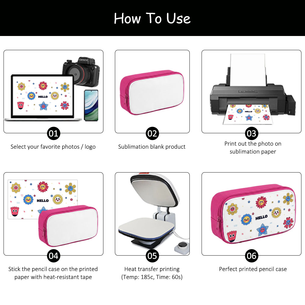 Sublimation Blank Polyester Pencil Case & Makeup Bags for Single-Sided Printing | 22*12*7cm Custom DIY Pencil Case 5 Vibrant Colors Available