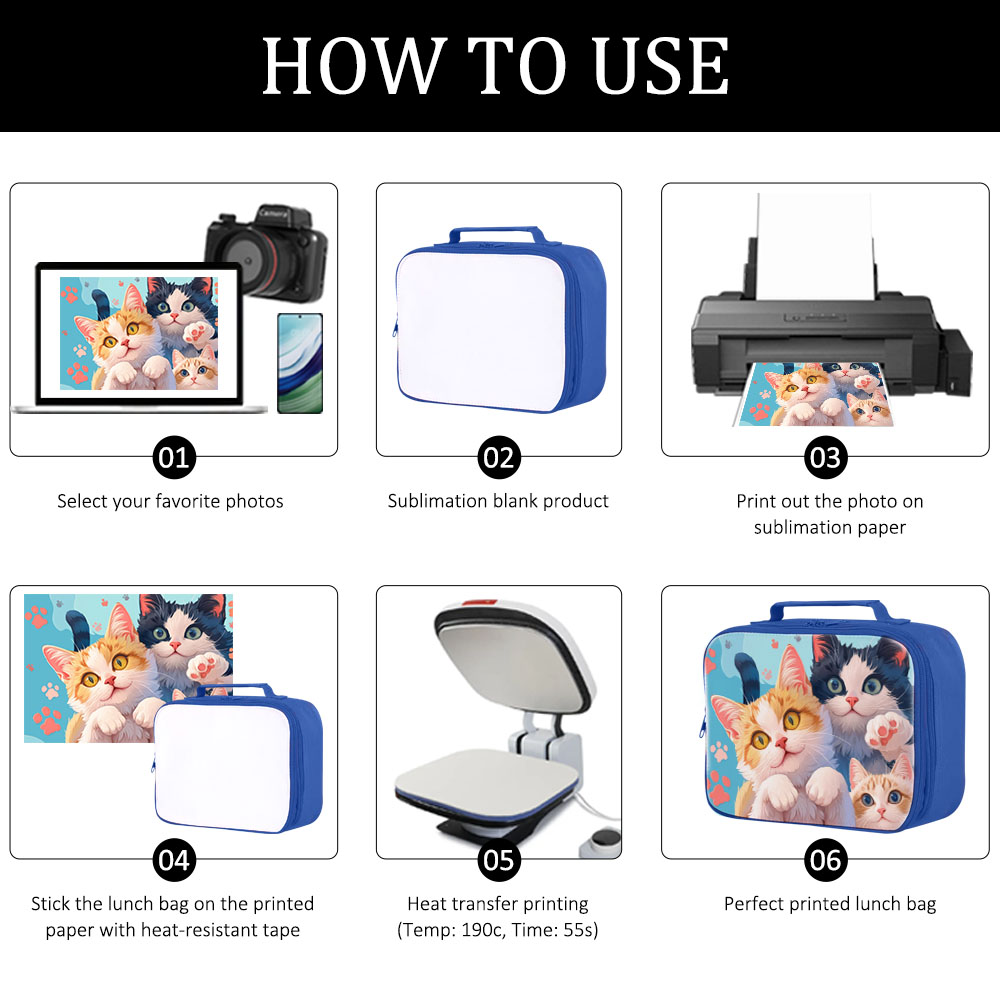 Sublimation Blank Polyester Insulated Lunch Tote Bag for Single-Sided Printing | Custom DIY Lunch Bags -  26*9*20cm | 5 Colors Options