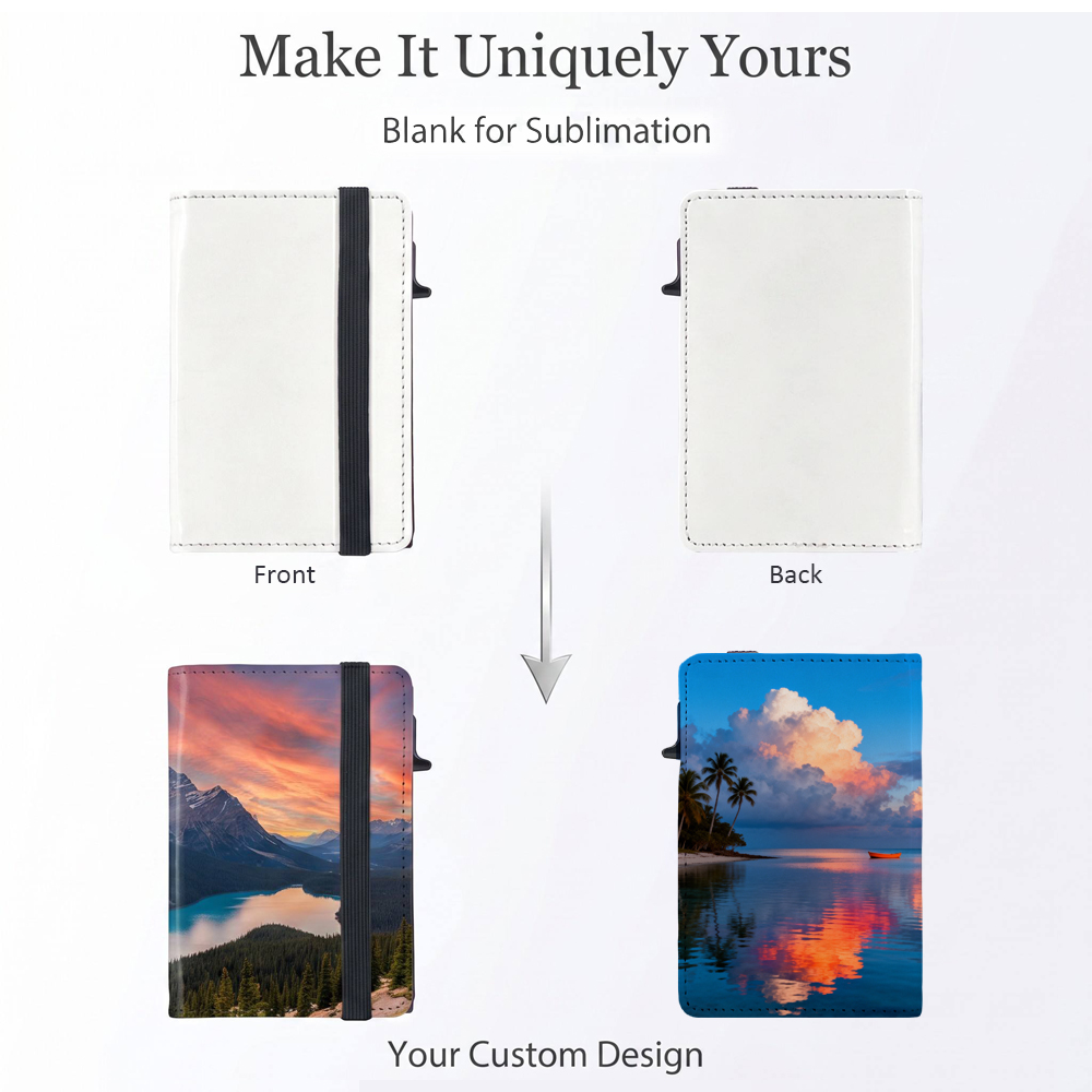 Sublimation Blank PU Leather Card Holder 4-Card Capacity Custom DIY Automatic Pop-Up Black / Brown Card Holders Heat Transfer Blanks for Custom Logo
