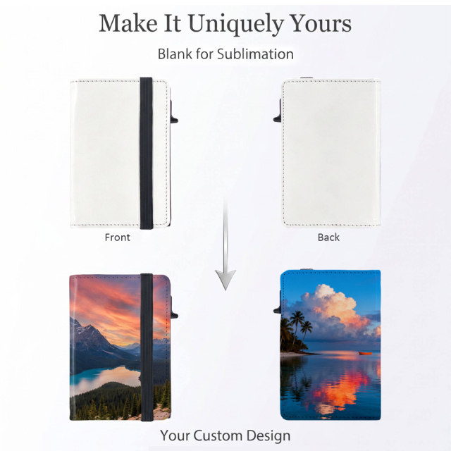 Sublimation Blank PU Leather Card Holder 4-Card Capacity Custom DIY Automatic Pop-Up Black / Brown Card Holders Heat Transfer Blanks for Custom Logo