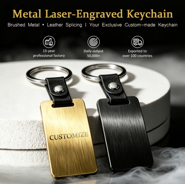 Laser Engraved Style Stainless Steel Keychains Series | 5 Shapes & 2 Colors (Gold & Black) Options | Non-Sublimation Metal Key Rings for Gifts & Promotions