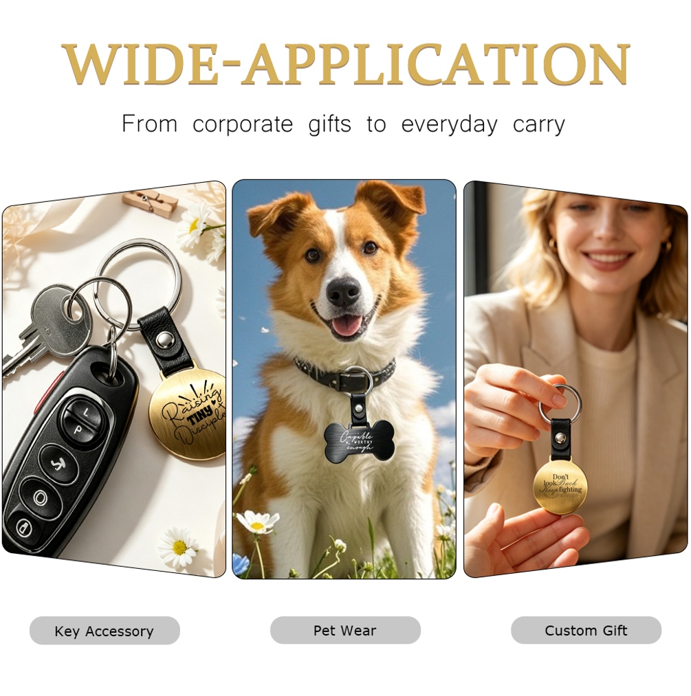 Laser Engraved Style Stainless Steel Keychains Series | 5 Shapes & 2 Colors (Gold & Black) Options | Non-Sublimation Metal Key Rings for Gifts & Promotions