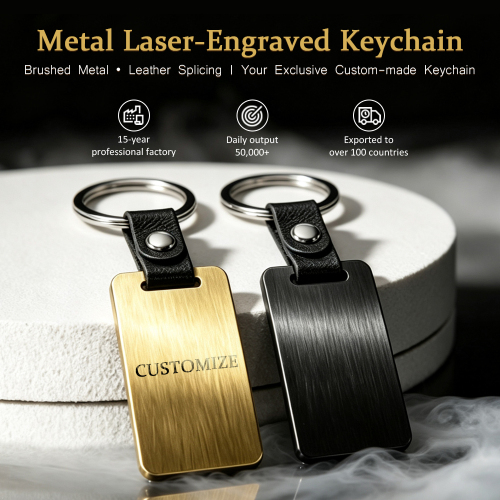 Laser Engraved Style Stainless Steel Keychains Series | 5 Shapes & 2 Colors (Gold & Black) Options | Non-Sublimation Metal Key Rings for Gifts & Promotions