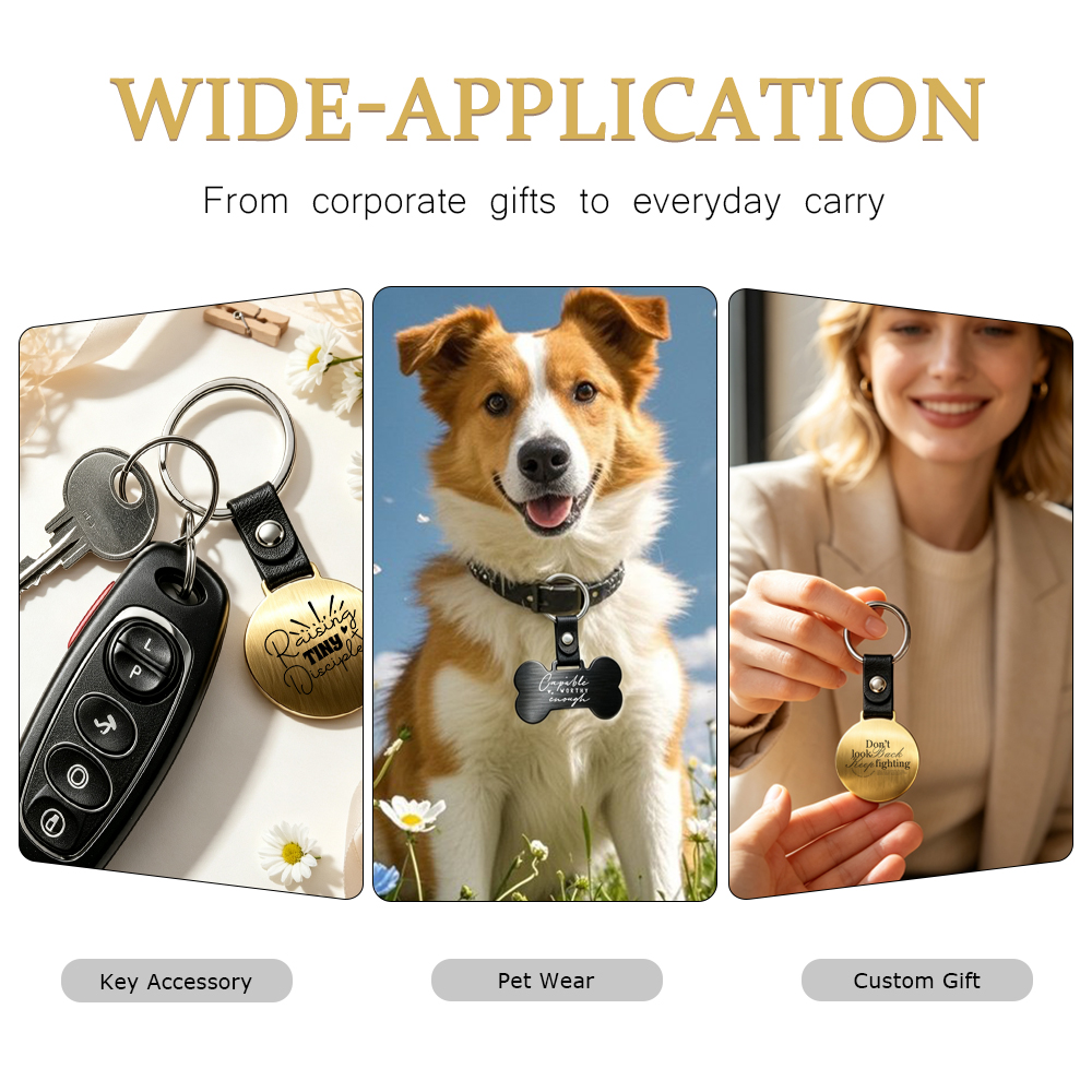Laser Engraved Style Stainless Steel Keychains Series | 5 Shapes & 2 Colors (Gold & Black) Options | Non-Sublimation Metal Key Rings for Gifts & Promotions
