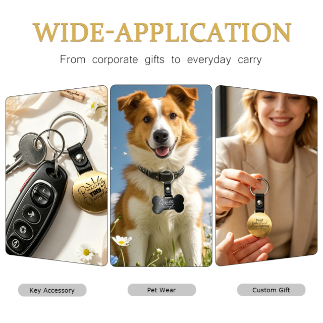 Laser Engraved Style Stainless Steel Keychains Series | 5 Shapes & 2 Colors (Gold & Black) Options | Non-Sublimation Metal Key Rings for Gifts & Promotions