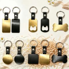 Laser Engraved Style Stainless Steel Keychains Series | 5 Shapes & 2 Colors (Gold & Black) Options | Non-Sublimation Metal Key Rings for Gifts & Promotions