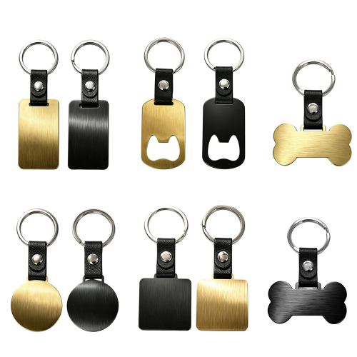 Laser Engraved Style Stainless Steel Keychains Series | 5 Shapes & 2 Colors (Gold & Black) Options | Non-Sublimation Metal Key Rings for Gifts & Promotions