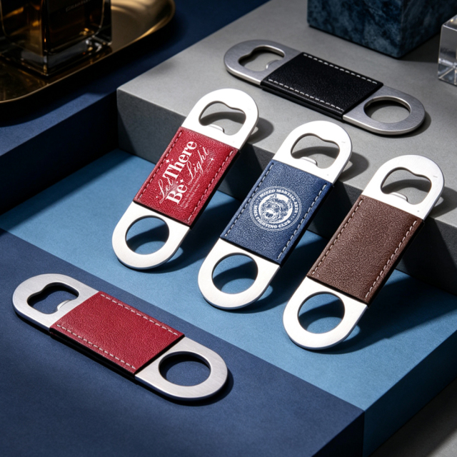 NOVELSUB Laser-Engraved Stainless Steel + PU Leather Blank Bottle Openers | Custom DIY  Bottle Openers for Laser-Engraved Wholesale | 4 Colors &  2 Shapes