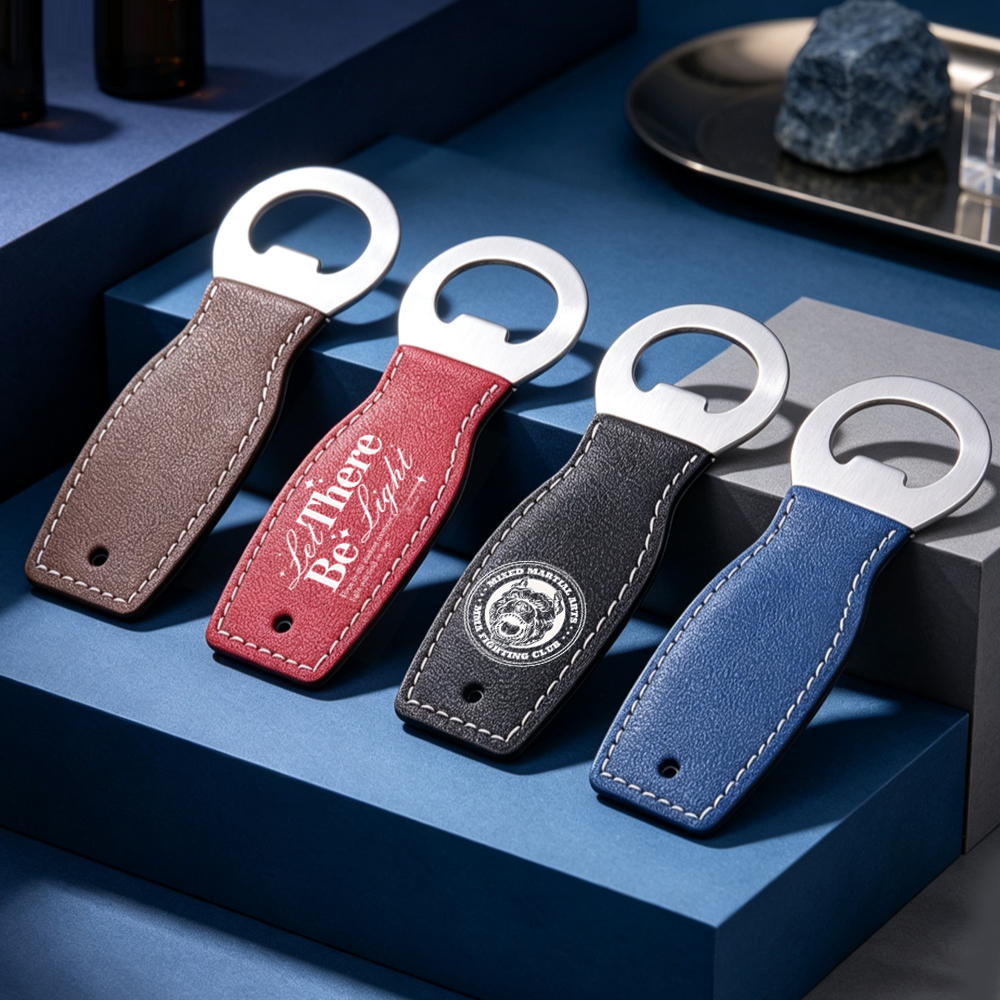 NOVELSUB Laser-Engraved Stainless Steel + PU Leather Blank Bottle Openers | Custom DIY  Bottle Openers for Laser-Engraved Wholesale | 4 Colors &  2 Shapes