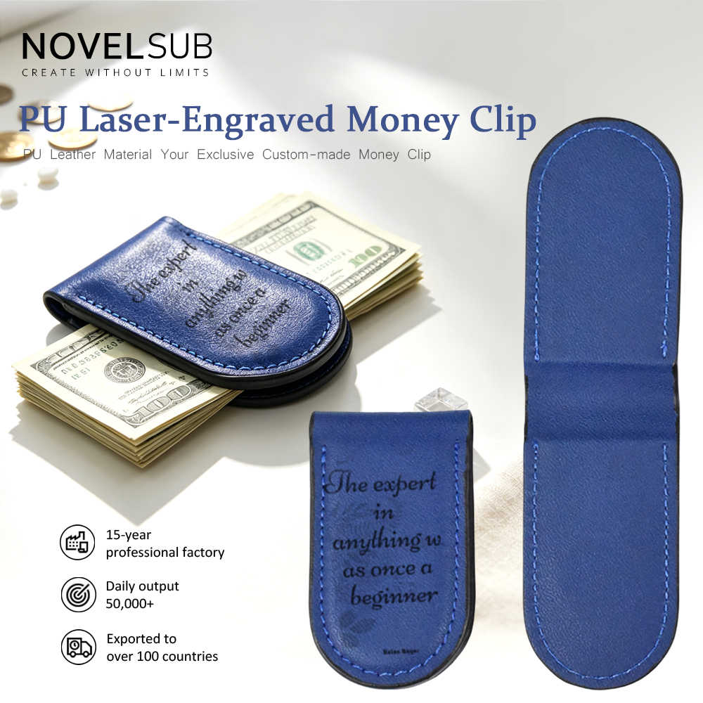 NOVELSUB Laser Engravable Blank PU Leather Money Clips | Non-Heat Transfer Strong Magnetic Money Clip | 4 Colors Ready to Use Magnetic Closure Card Holder