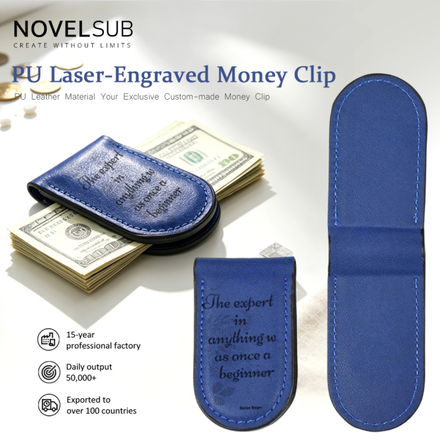 NOVELSUB Laser Engravable Blank PU Leather Money Clips | Non-Heat Transfer Strong Magnetic Money Clip | 4 Colors Ready to Use Magnetic Closure Card Holder
