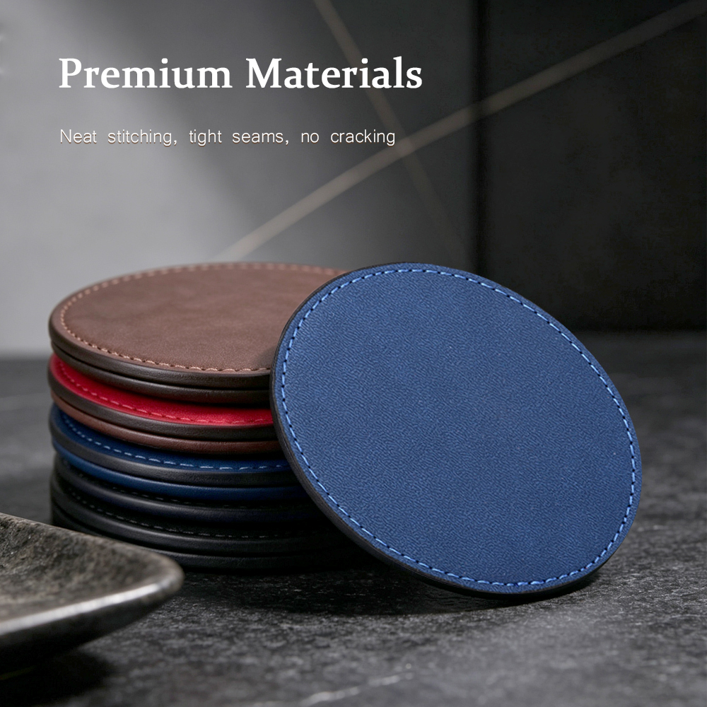 NOVELSUB  for Laser Engravable Blank PU Leather Coasters | Non-Heat Transfer & Ready to Use PU Coasters | 4 Colors & 3 Shapes for Laser Engraving