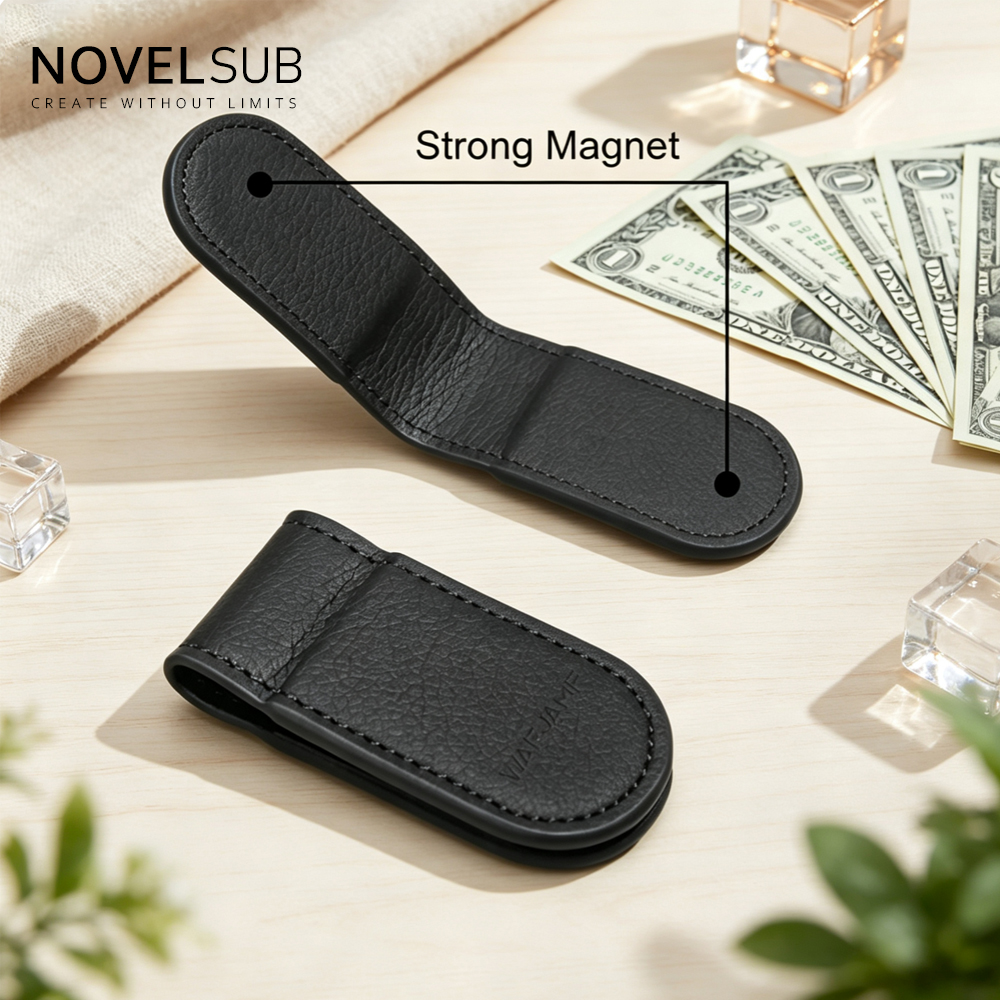 NOVELSUB Laser Engravable Blank PU Leather Money Clips | Non-Heat Transfer Strong Magnetic Money Clip | 4 Colors Ready to Use Magnetic Closure Card Holder