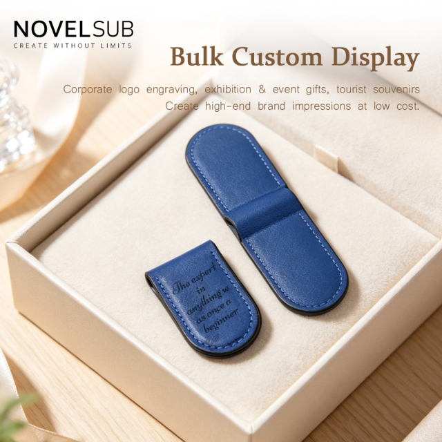 NOVELSUB Laser Engravable Blank PU Leather Money Clips | Non-Heat Transfer Strong Magnetic Money Clip | 4 Colors Ready to Use Magnetic Closure Card Holder