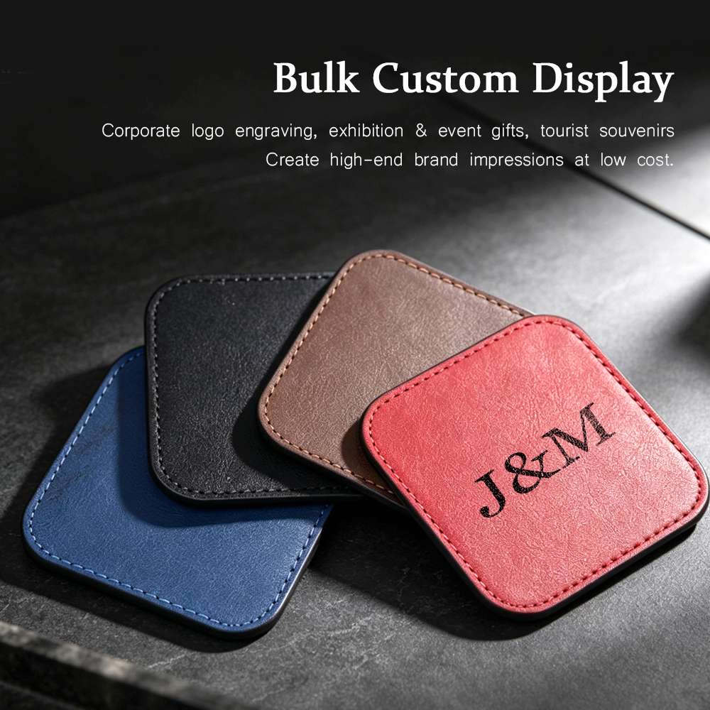 NOVELSUB  for Laser Engravable Blank PU Leather Coasters | Non-Heat Transfer & Ready to Use PU Coasters | 4 Colors & 3 Shapes for Laser Engraving