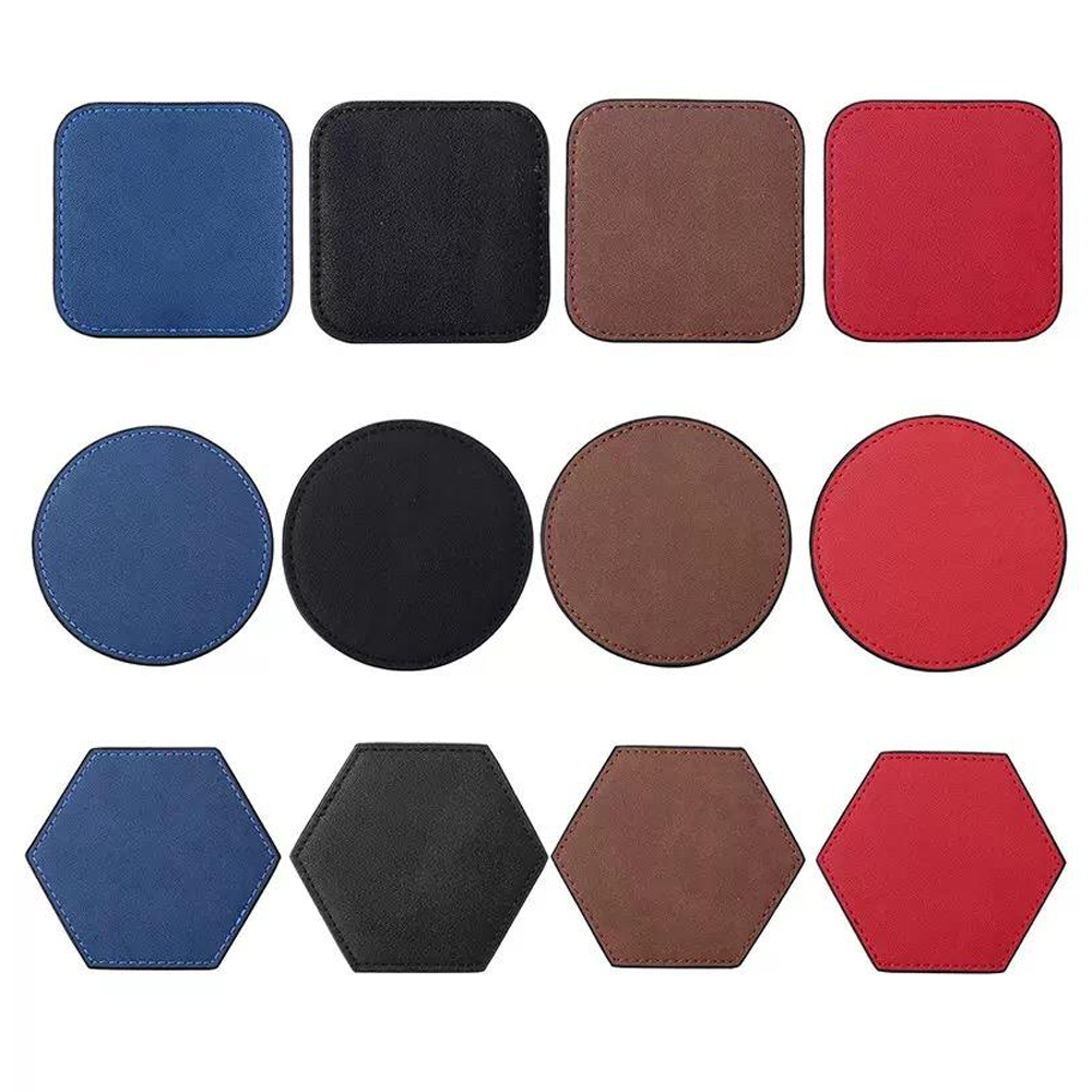 NOVELSUB  for Laser Engravable Blank PU Leather Coasters | Non-Heat Transfer & Ready to Use PU Coasters | 4 Colors & 3 Shapes for Laser Engraving