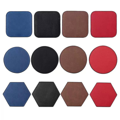 NOVELSUB  for Laser Engravable Blank PU Leather Coasters | Non-Heat Transfer & Ready to Use PU Coasters | 4 Colors & 3 Shapes for Laser Engraving