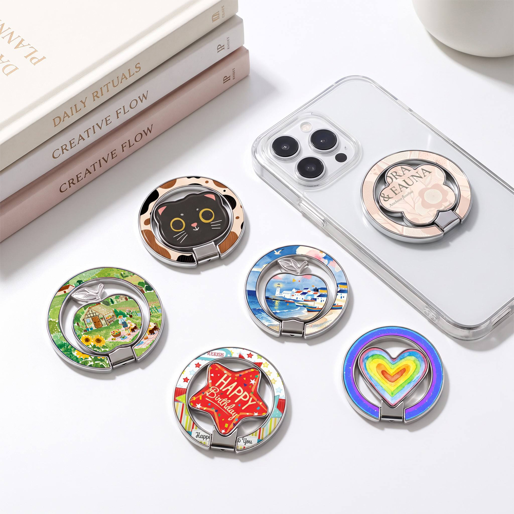 Sublimation Blank Magnetic Ring Holder Made of  PET Plus Metal - 5 Variations | Custom DIY Magnetic Desktop Stand & Lazy Holder DIY Phone Stand | With & Without Magnet Options | 5 Shapes