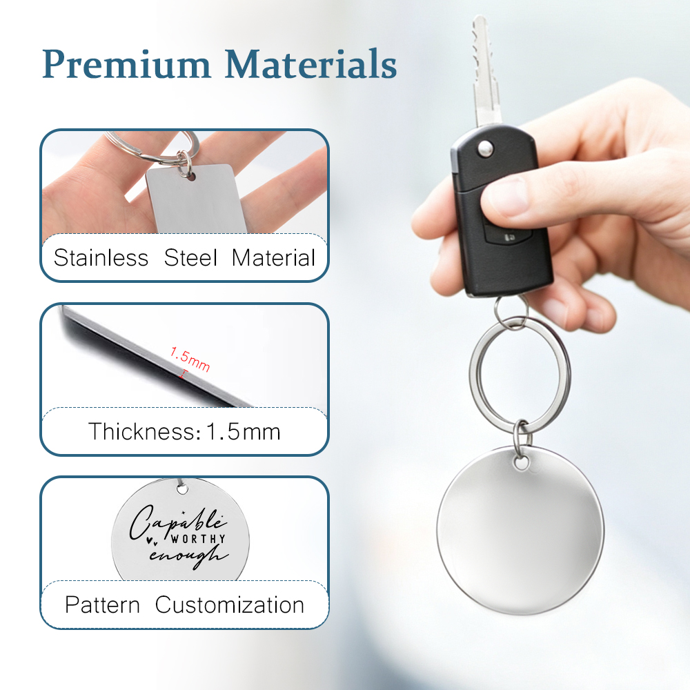NOVELSUB Laser Engraving Blank Metal Silver Keychain Series | Laser Engrable Blank Stainless Steel Dog Tags & Keychain Pendants |  5 Styles Available Versatile Multi-Function Keychains