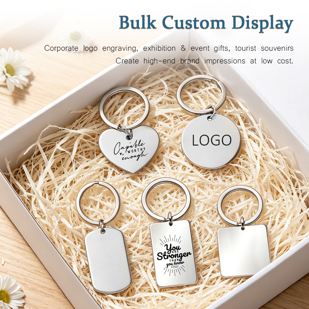 NOVELSUB Laser Engraving Blank Metal Silver Keychain Series | Laser Engrable Blank Stainless Steel Dog Tags & Keychain Pendants |  5 Styles Available Versatile Multi-Function Keychains