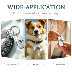 NOVELSUB Laser Engraving Blank Metal Silver Keychain Series | Laser Engrable Blank Stainless Steel Dog Tags & Keychain Pendants |  5 Styles Available Versatile Multi-Function Keychains